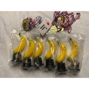 6 Pack - Top Banana Award Trophies Plastic. 5 3/4" & 9 Medals Necklaces